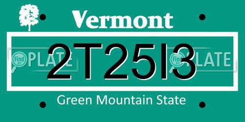 2T25I3 Vermont License Plate