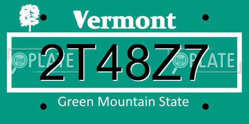 2T48Z7 Vermont License Plate