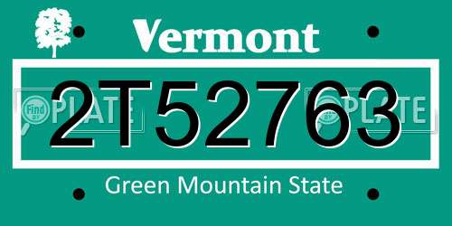 2T52763 Vermont License Plate
