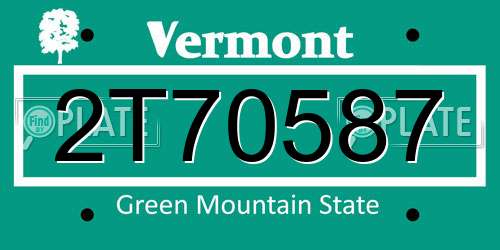 2T70587 Vermont License Plate
