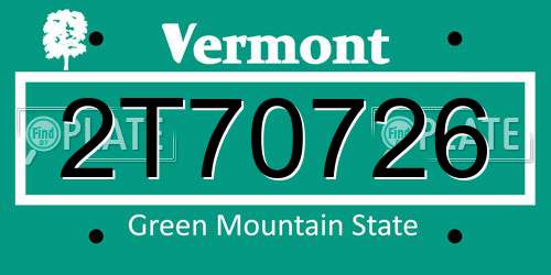 2T70726 Vermont License Plate