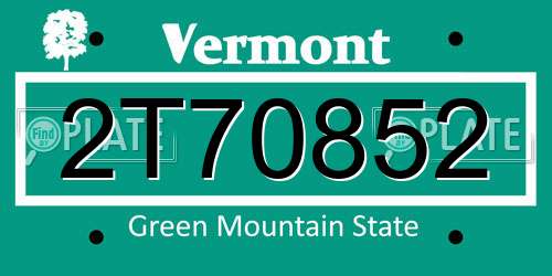 2T70852 Vermont License Plate