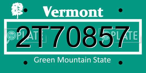 2T70857 Vermont License Plate