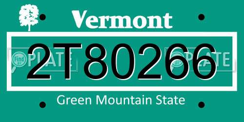 2T80266 Vermont License Plate