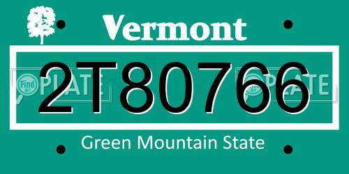 2T80766 Vermont License Plate