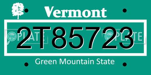 2T85723 Vermont License Plate