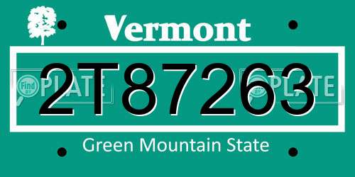 2T87263 Vermont License Plate
