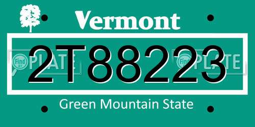 2T88223 Vermont License Plate