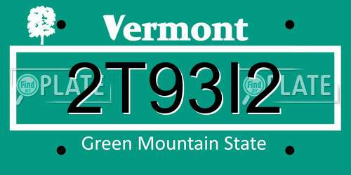 2T93I2 Vermont License Plate