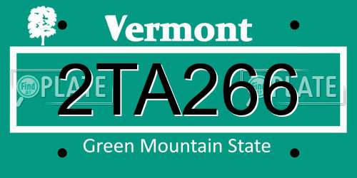 2TA266 Vermont License Plate