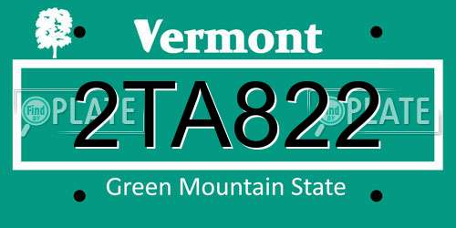 2TA822 Vermont License Plate
