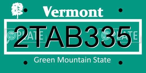 2TAB335 Vermont License Plate