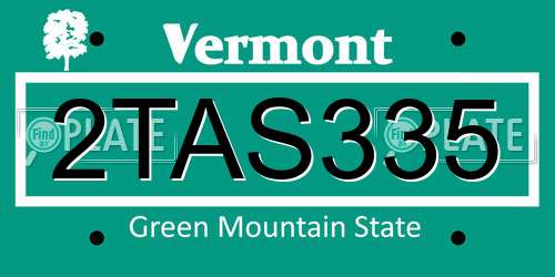 2TAS335 Vermont License Plate