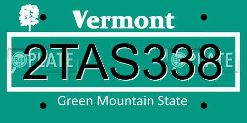 2TAS338 Vermont License Plate
