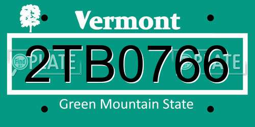 2TB0766 Vermont License Plate
