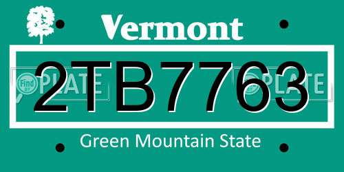 2TB7763 Vermont License Plate