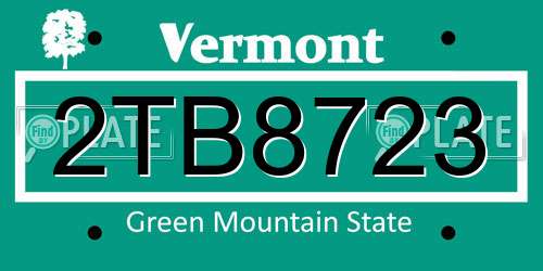 2TB8723 Vermont License Plate
