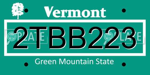 2TBB223 Vermont License Plate