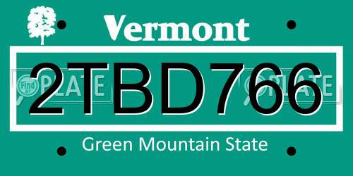 2TBD766 Vermont License Plate