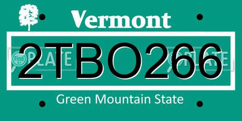 2TBO266 Vermont License Plate