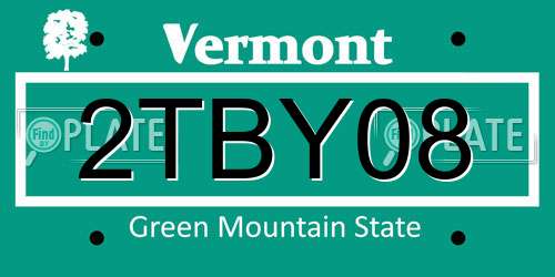 2TBY08 Vermont License Plate