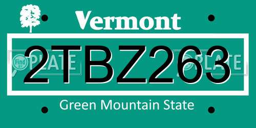 2TBZ263 Vermont License Plate