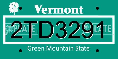 2TD3291 Vermont License Plate