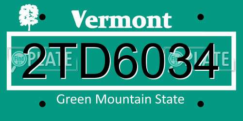 2TD6034 Vermont License Plate