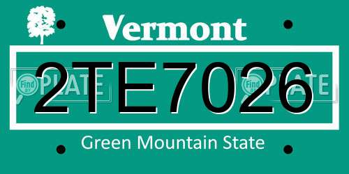 2TE7026 Vermont License Plate