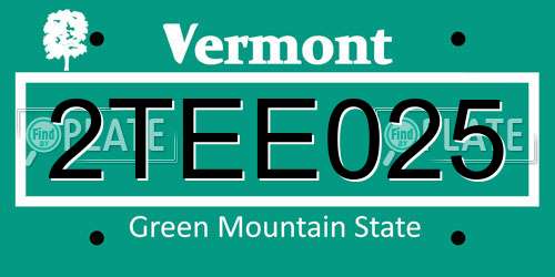 2TEE025 Vermont License Plate