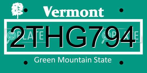 2THG794 Vermont License Plate