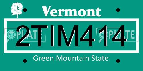 2TIM414 Vermont License Plate