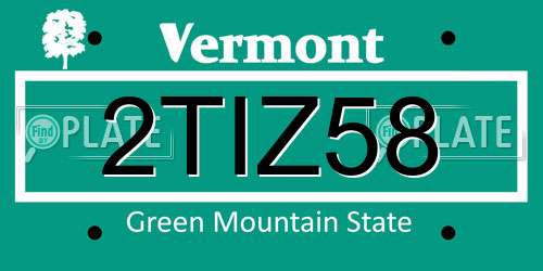 2TIZ58 Vermont License Plate