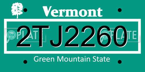 2TJ2260 Vermont License Plate