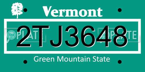 2TJ3648 Vermont License Plate