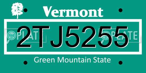 2TJ5255 Vermont License Plate