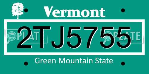 2TJ5755 Vermont License Plate
