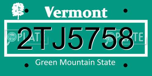 2TJ5758 Vermont License Plate