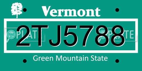 2TJ5788 Vermont License Plate