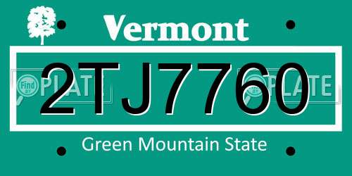 2TJ7760 Vermont License Plate