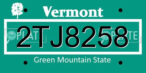 2TJ8258 Vermont License Plate