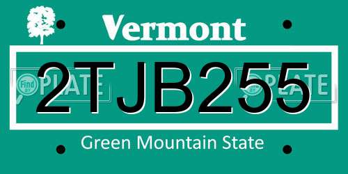 2TJB255 Vermont License Plate