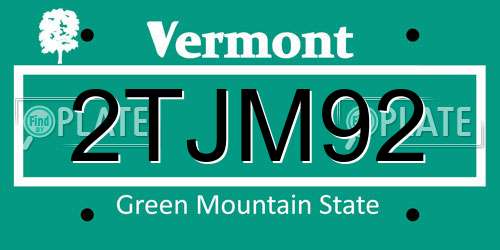 2TJM92 Vermont License Plate