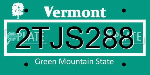 2TJS288 Vermont License Plate