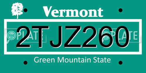 2TJZ260 Vermont License Plate