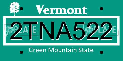 2TNA522 Vermont License Plate