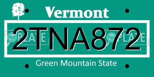 2TNA872 Vermont License Plate