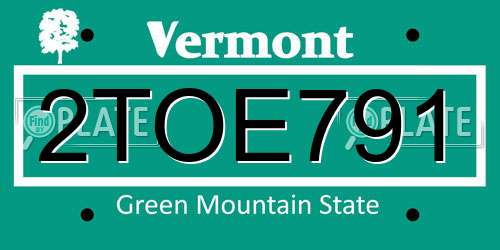 2TOE791 Vermont License Plate