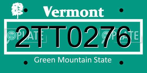 2TT0276 Vermont License Plate
