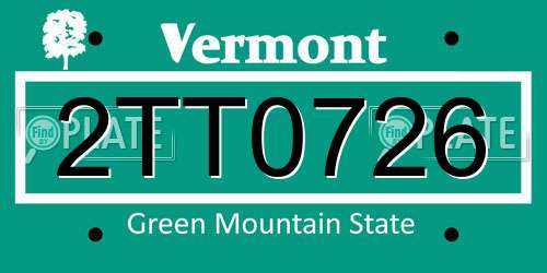 2TT0726 Vermont License Plate